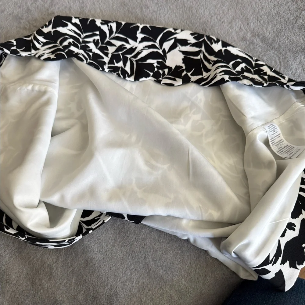 J. Crew Black and White Floral Print Scalloped HemTop